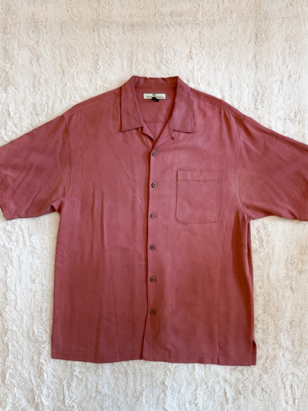 Tommy Bahama Silk Shirt Large Coral Camp Collar Button Up Resort
